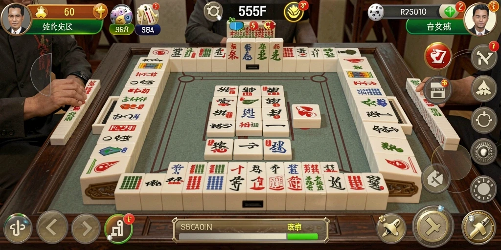 Screenshot gameplay utama 555F yang menampilkan tantangan Mahjong.