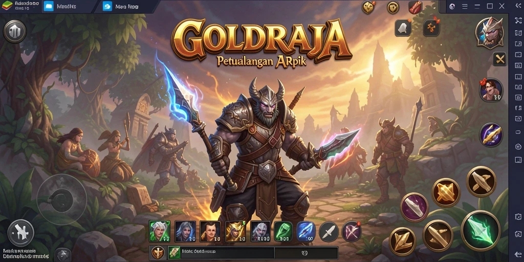 Tangkapan layar utama gameplay <strong>GOLDRAJA</strong> yang menampilkan pertarungan epik.