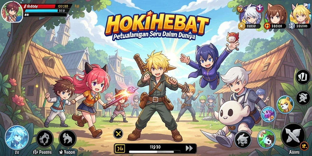 Tampilan gameplay HOKIHEBAT dengan karakter anime yang dinamis.