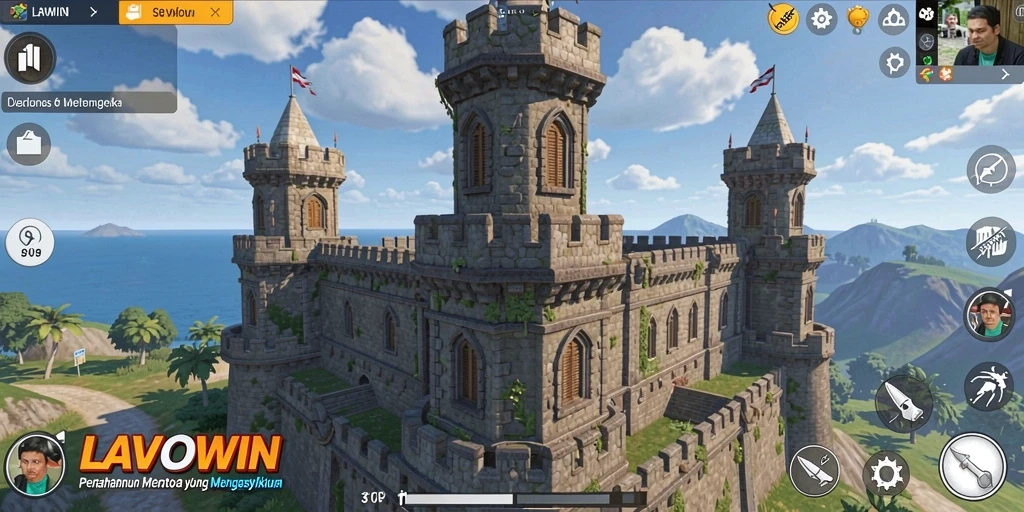 Tangkapan layar gameplay LAVOWIN menampilkan aksi menara pertahanan yang intens.