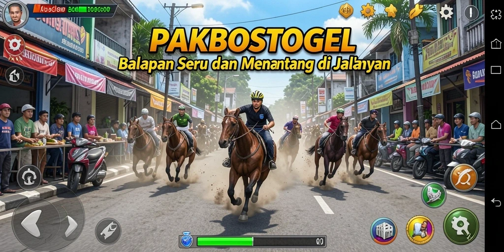 Screenshot PAKBOSTOGEL menampilkan aksi balapan yang menegangkan di trek yang beragam.