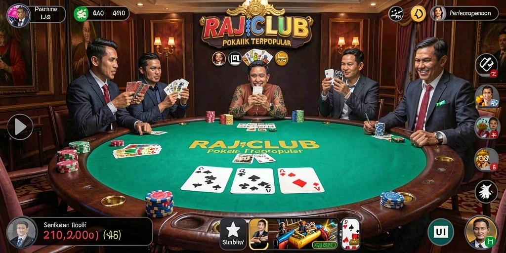 Tampilan gameplay poker yang seru dan mendebarkan di RAJACLUB.