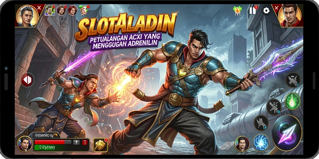 Gameplay menegangkan dari SLOTALADIN dengan karakter beraksi.