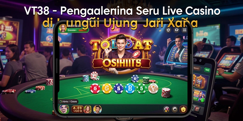 Screenshot VT38 menunjukkan dealer langsung dalam permainan kasino.