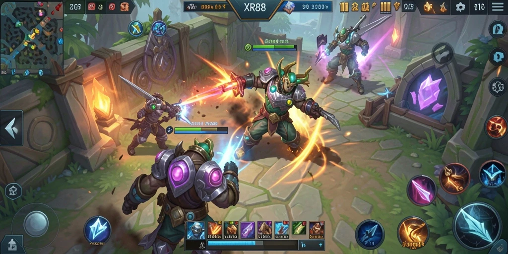 Tampilan mendebarkan gameplay MOBA XR88 dengan aksi intens.